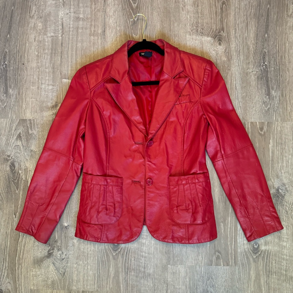 100% Leather Red Blazer